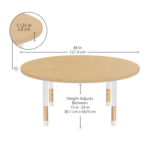 Image of 48 inch x 48 inch Round Kids Classroom Table with Adjustable Chunky Wood Legs
