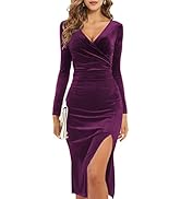 Womens Long Sleeve Split Velvet Bodycon Midi Dresses Wedding Guest Cocktail Party Dress