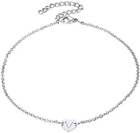FindChic Small Initial Letter Heart Bracelet for Women Girls Adjustable Stainless Steel Bracelet with Initials