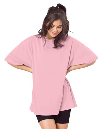 Image of SHODOX Women's Cotton Blend Oversized Drop Shoulder Solid T-Shirt(Pack of 1)
