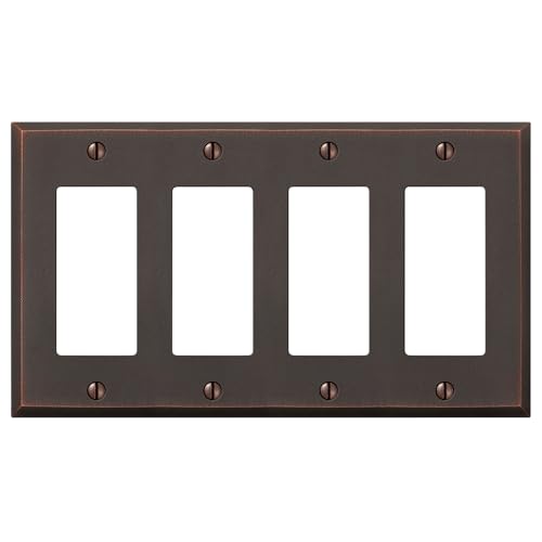 AMERELLE Decorative Wall Plate, Light Switch or Outlet Cover, Manhattan, 4 Rocker, Cast Metal, Aged Bronze - Stippled Finish, 1-Pack (68R4DB)