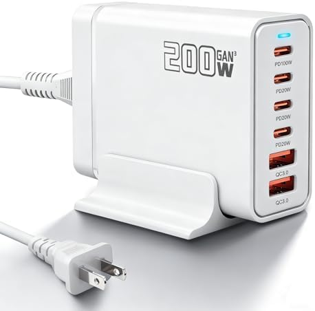 200W USB C Fast Charger, GaN Ⅲ PD 100W Charging Station, Upgraded...