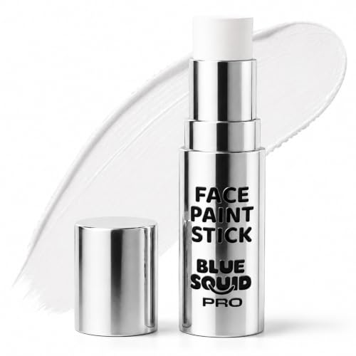 Blue Squid PRO White Face Paint Stick - Waterproof Body Paint for Adults & Kids Eye Black Baseball Softball - Vegan Hypoallergenic Twist-Up Non-Toxic Makeup Stick for Cosplay Sports & SFX (White)