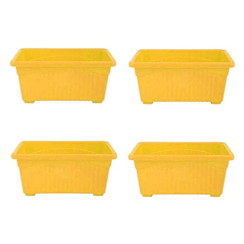 Image of Bianco Rectangular Plastic Pots for Plants, Jupiter Flower Pots for Home, Window Display, Garden (35 x 18.5 x 15 cm) (Yellow) (Pack of 4)
