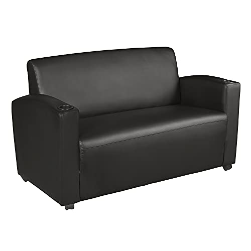 Image of Romig Superstellar Loveseat with Sleek Black Vinyl Upholstery, Ergonomic and Durable Design, Comfortable Seating for Offices, Homes, Lounges, Classrooms, Waiting Rooms, or Conference Areas