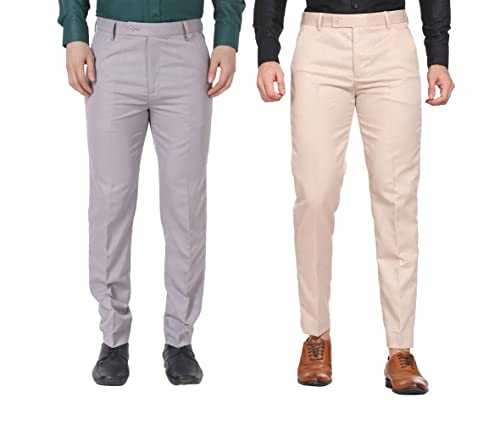 Image of MALENO Men Formal Trouser Regular Fit Solid | Soft and Breathable Pant Combo (Pack of 2)