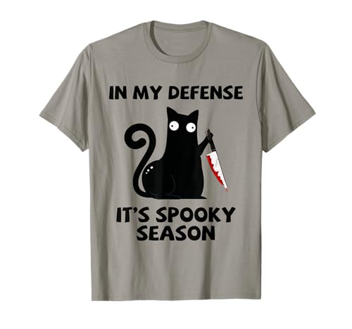 Funny Cat With Bloody Knife In My Defense It's Spooky Season Camiseta
