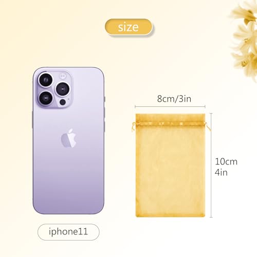 Image of FUNFERY 100Pcs Gold Organza Bags 3x4 in,Small Mesh Drawstring Gift Bag | Little Jewelry Bags for Wedding Party Favors, Mini Drawstring Pouch for Sachet, Candy, Goodie, Treat Bag for Easter Day