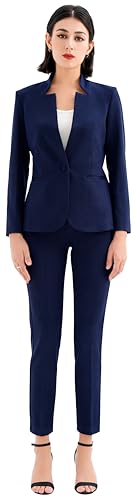 Marycrafts Women's Professional Stand Up Collar Blazer Pant Suits 2 Piece Set Business2