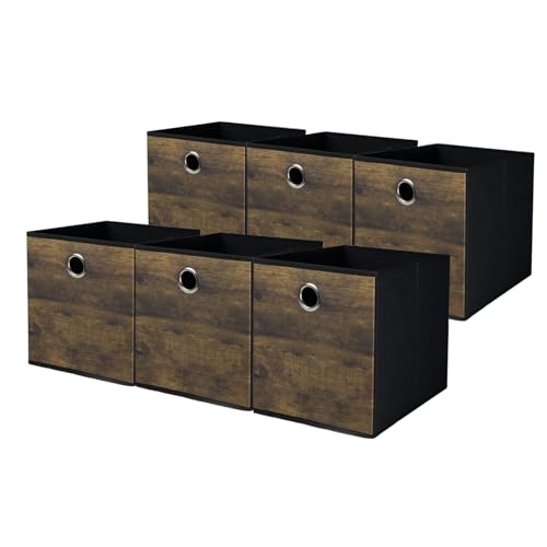 6-Pack Durable Storage Cube Bin with Decorative Wood Grain,Thickened Fabric