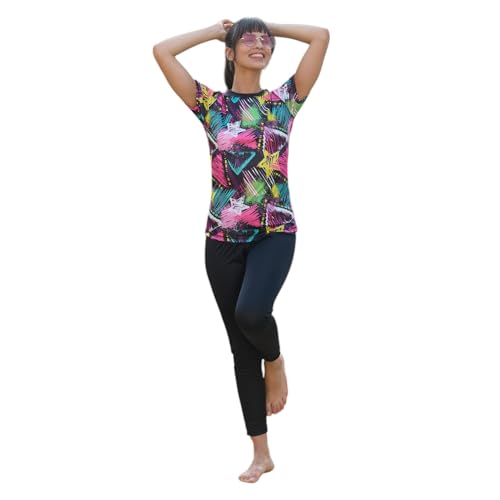 Image of ROVARS RRovars Poly Jersey Two Piece Women Swimwear Printed Swim Top with Plain Legging