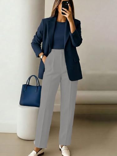 Image of KATECLO Women's Wide Leg Pants | Beige Polyester Trousers | Stylish Korean Clothing | Flared, Straight Fit, Baggy, and Loose Jeggings for Girls and Women