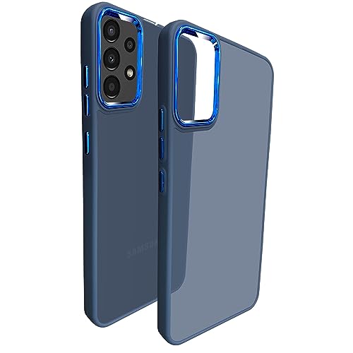Image of A rtistque Frosted Translucent Back Cover Case for Samsung Galaxy A23 4G / A23 5G | Electroplated Chrome Ring | Raised Camera Edges for Protection | Smooth Sides TPU - Blue