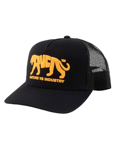 Image of RVCA Men's Curved Brim Trucker Hat, Structured Hat with Curved Bill, Adjustable Snapback Closure (US, Alpha, One Size, Black (Big Cat))