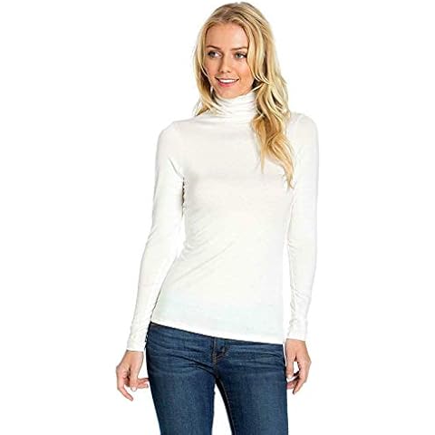 EMRE FASHION® Women's Polo Roll Neck Long Sleeve Turtle Neck Jumper - Ladies Plain Mockneck Casual Top (Cream, 16-18) Cover