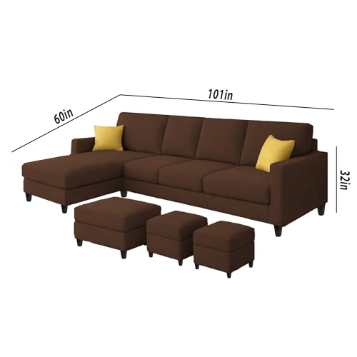 Image of Casaliving Rolando Seater L Shape Sofa Set for Living Room Left Side (Brown, 6 Seater with Ottomon - LHS)