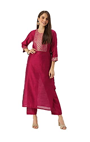 Kurti set para las mujeres indio fiesta desgaste vestido Kurta con palazzo pantalón conjunto de pantalones para las mujeres, rojo (Red-2), Large