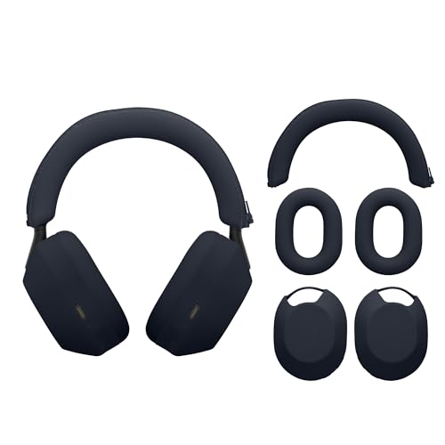 kwmobile 3w1 Etui na słuchawki nauszne kompatybilne z Sony WH-1000XM5-360° silikonowa osłona na słuchawki - ciemnoniebieskie