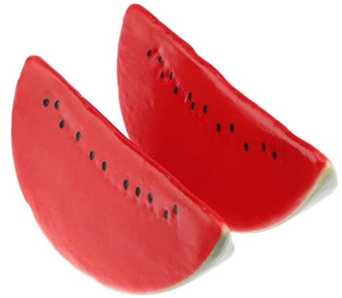 Image of Ulalaza 2pcs Watermelon Slices Fake Fruit Artificial Realistic Model Lifelike Decorative Fruits & Vegetables for Hand Made Home, House Kitchen Party Decoration Desk Ornament