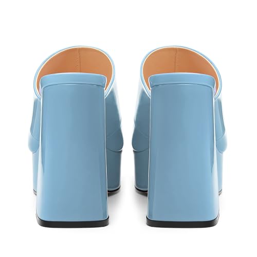 Image of Women Square Open Toe Platform Chunky Heel Slide Sandals | Slip On High Heel Dress Sandals, Elegant Formal Footwear For Wedding Club Evening Party Events