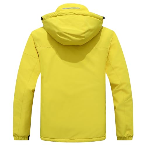 UTWGN Herren Skijacke Winter Warm Schneemantel Wasserdicht Windbreaker Kapuze Arbeit Outerwear Snowboardjacken, gelb, Large