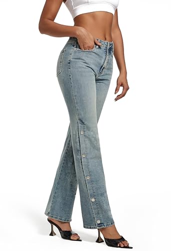 Womens Jeans Hig Waisted Straight Leg Loose Stretchy Tummy Control Trendy Side Slit Jeans for Women 20252