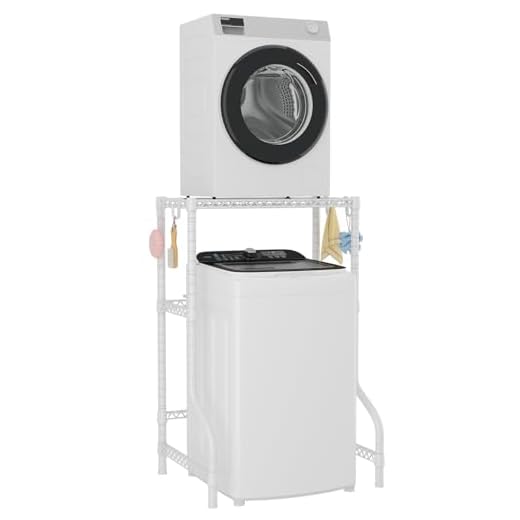 ULIFHOME U16 Upgraded Washer Dryer Stacking Rack for Narrow Laundry Room and Bathroom, Metal Over Washer and Dryer Storage Shelves for Saving Space, 29.5" W x 23.6" D x 53.1" H, White