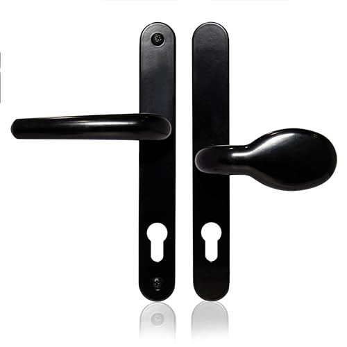 XFORT Uros Matt Black Door Handle, (PZ 62/92mm, Screw Hole Distance 211mm, 243mm Overall) Aluminium Offset Lever/Pad, UPVC Door Handle
