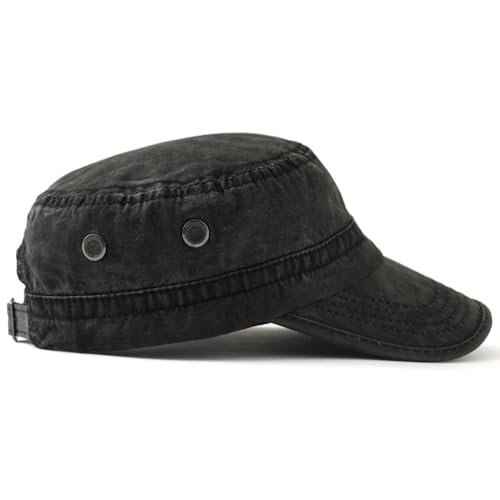Image of 2 Pack Men's Cotton Military Caps Cadet Army Caps Vintage Flat Top Cap