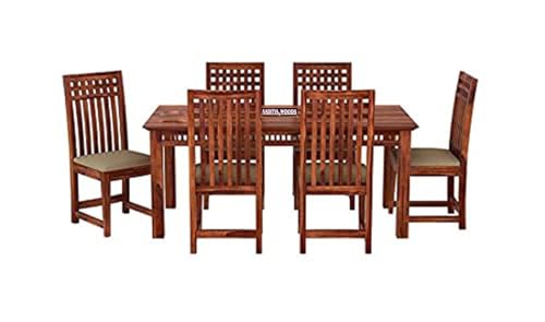 Image of AADITYA WOODS Solid Sheesham Wood 6 Seater Dining Table Set with Chairs for Living Room Home Wooden Dining Table Set for Office Restaurant Modern Dining Room Set-57x35x30 inch(ad-Honey6s, 6 Seater)