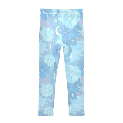Fantasy Blue Flower Moon Girls Leggings Soft Stretch Workout Yoga Dance Pants for Kids Casual Tights2