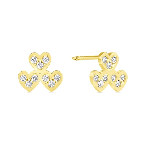 EVAYA 14K Gold Heart Design Screw Back Stud Earrings for Women