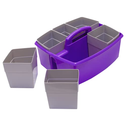 Image of Storex Large Classroom Craft Caddy with Cups, 13 x 11 x 6.575 Inches, Purple, Case of 2 (00986A02C)