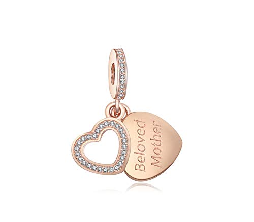 EVESCITY 925 Silver Beloved Mother in Gold Love Sweat Heart Bead for Charms Bracelets Best Jewelry Gifts for Moms Day