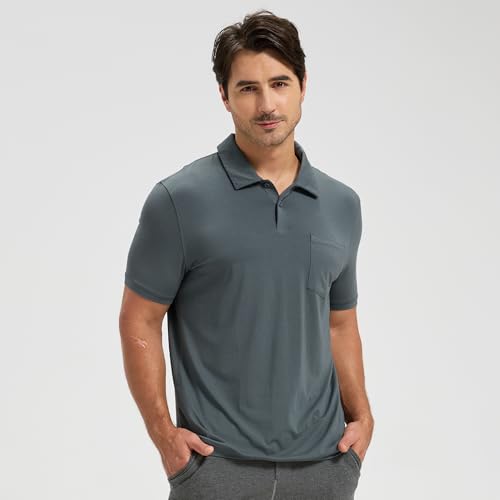 Camiseta polo para hombre netdraw ultra suave y transpirable de viscosa de bambú con bolsillo | Ligera, refrescante, absorbente de humedad, resistente a olores, UPF 50+, camiseta deportiva con cuello de golf miniatura 6