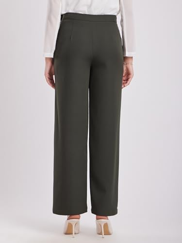 Image of FableStreet Women's Formal Trousers | Wide-Leg Design with Mid-Rise Waist | Solid Pattern & Plain Weave Fabric | Office Wear & Business Meetings