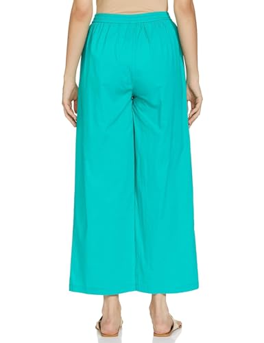 Image of Pack of 1 Stylish & Comfortable Rayon Cotton Straight Cut Wide Legs Palazzo Trousers for Women /Knitted Rayon Cotton Ethnic Palazzo White