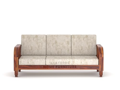 Image of Sheesham Wood Sofa Set Wooden Sofa Set Furniture, Modern Sofa Set, Unqiue Comfort Sofa Set, 5 Seater Sofa Set with Cushions, Without Pillow, (Sofa Set 3+1+1) Honey Finish