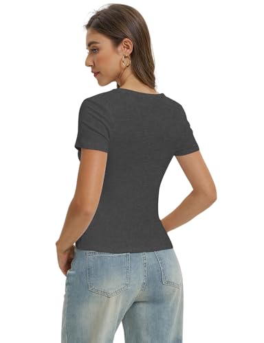 TUTQI Women's Short Sleeve Tight Tee Soft Cotton Summer Basic T-Shirt Tops - image 4