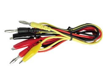 Velleman Przewód pomiarowy, zestaw, 3 sztuki, wtyk bananowy 4 mm do izolowanego zacisku krokodylkowego, długość kabla 90 cm, 3 kolory czarny/żółty/czerwony, maksymalnie 30 V/2 A w blistrze