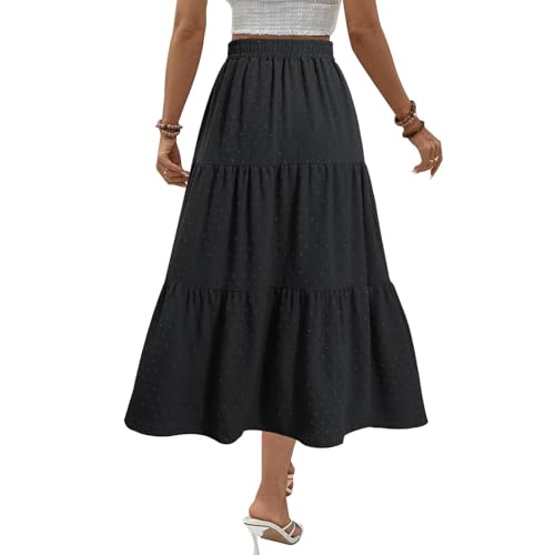 Womens Boho Maxi Skirt Elastic High Waist Tiered Pleated Wedding Guest Summer Flowy Ruffle A Line Long Skirts3