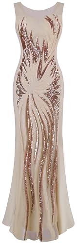 Image of ANGEL FASHIONS Women's Sheer Gold Sequined Black Splicing Evening Dress