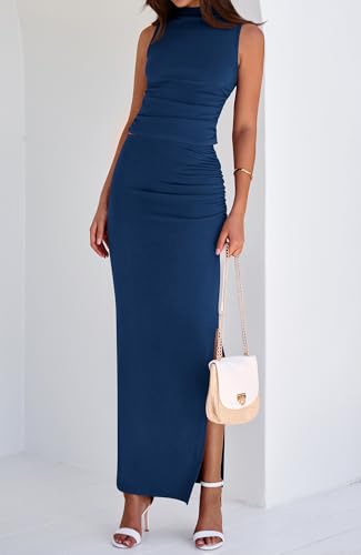 BTFBM Summer Two Piece Skirt Set for Women 2025 Dressy Lightweight Sleeveless Knit Top Going Out Split Maxi Skirt Set