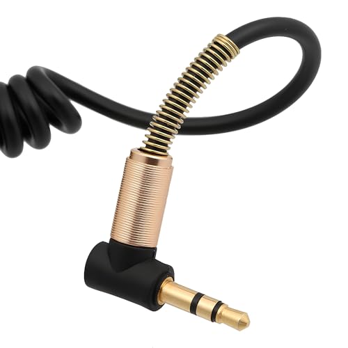 Image of skysia 3.5mm AUX Cable - Spiral Spring Male-to-Male Audio Cord with 90 Right Angle Jack, Stretchable & Tangle-Free Steel Spring Design for Car, Headphones & Speakers Etc (Pack of 1) (Blue)
