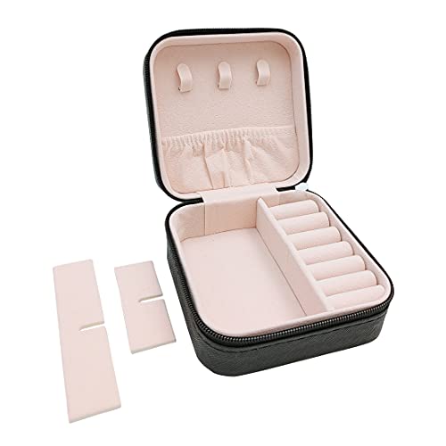 TRODANCE Faux Leather Mini Jewelry Travel Case,Small Travel Jewelry Organizer,Portable Jewelry Box Travel Mini Storage Organizer Portable Display Storage Box For Rings Earrings Necklaces Gifts(Black)