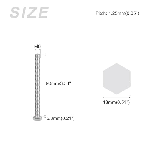Image of METALLIXITY Hex Bolts (M8-1.25x90mm) 4Pcs, 304 Stainless Steel Coarse Fully Threaded Hex Head Screw Bolt Machine Screws - for Furniture Repair, Silver