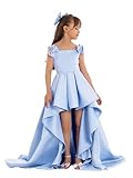 Ztikolen Light Blue Girl Pageant Dresses Satin | High Low Gown with Bow for Purple-Themed Weddings & Easter Pageants Size 8