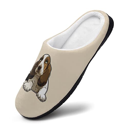 Basset Hound Women's House Slippers Warm Cotton Anti-Slip Slippers Home Shoes Indoor Outdoor 7-8（39-402