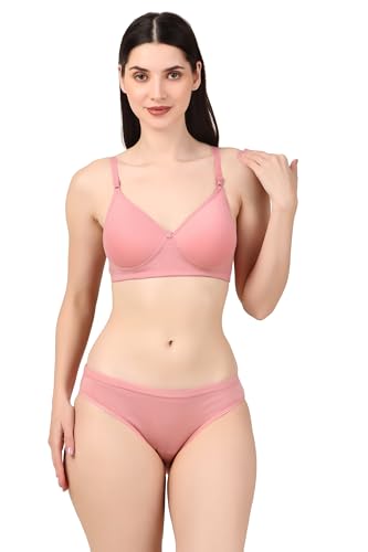 Image of ESAKI Women's Cotton Lace Lingerie Set | Padded Wire-Free Comfort Bra & Panty Combo | Everyday Essentials in Nude