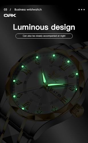 Image of OPK Watches for Men Diamond Roman Analog Mens Watches Waterproof Large Stainless Steel Men Wrist Watch Business Father Gift Watch Blue